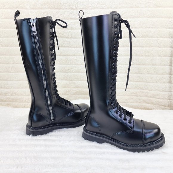 Genuine Real Leather Steel Toe Lace Up Demonia  Riot Men's Knee Boots - Picture 3 of 9